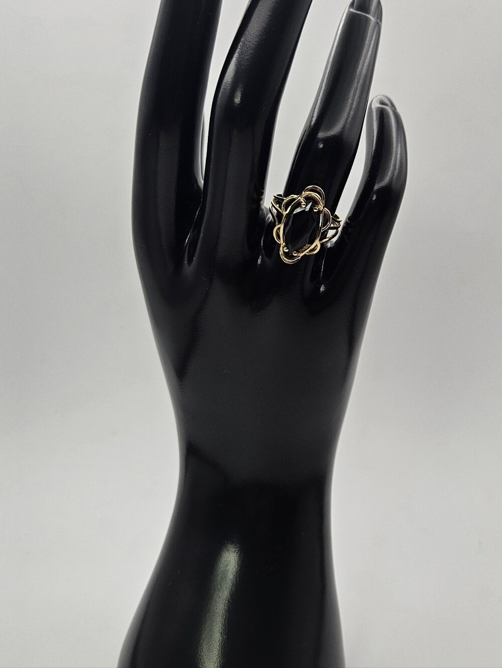 KF 14K Plumb Gold Black Onyx Marquise Ring Size 6 Vintage Filigree Statement 14K - Picture 9 of 12